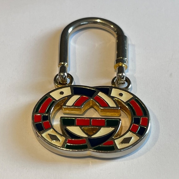 Gucci 1980's Vintage Interlocking Logo Metal Enamel Keyring - Authentic - Picture 3 of 9